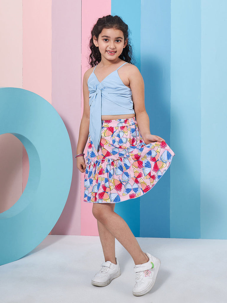 Girls Printed Top With Skirt