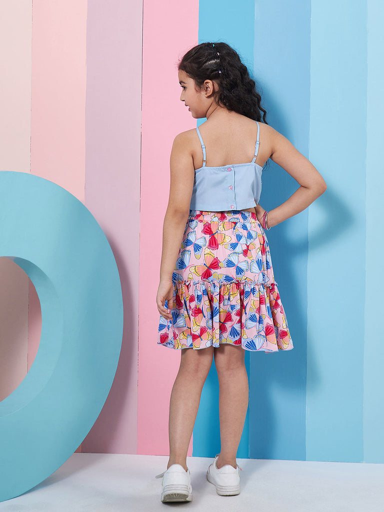 Girls Printed Top With Skirt