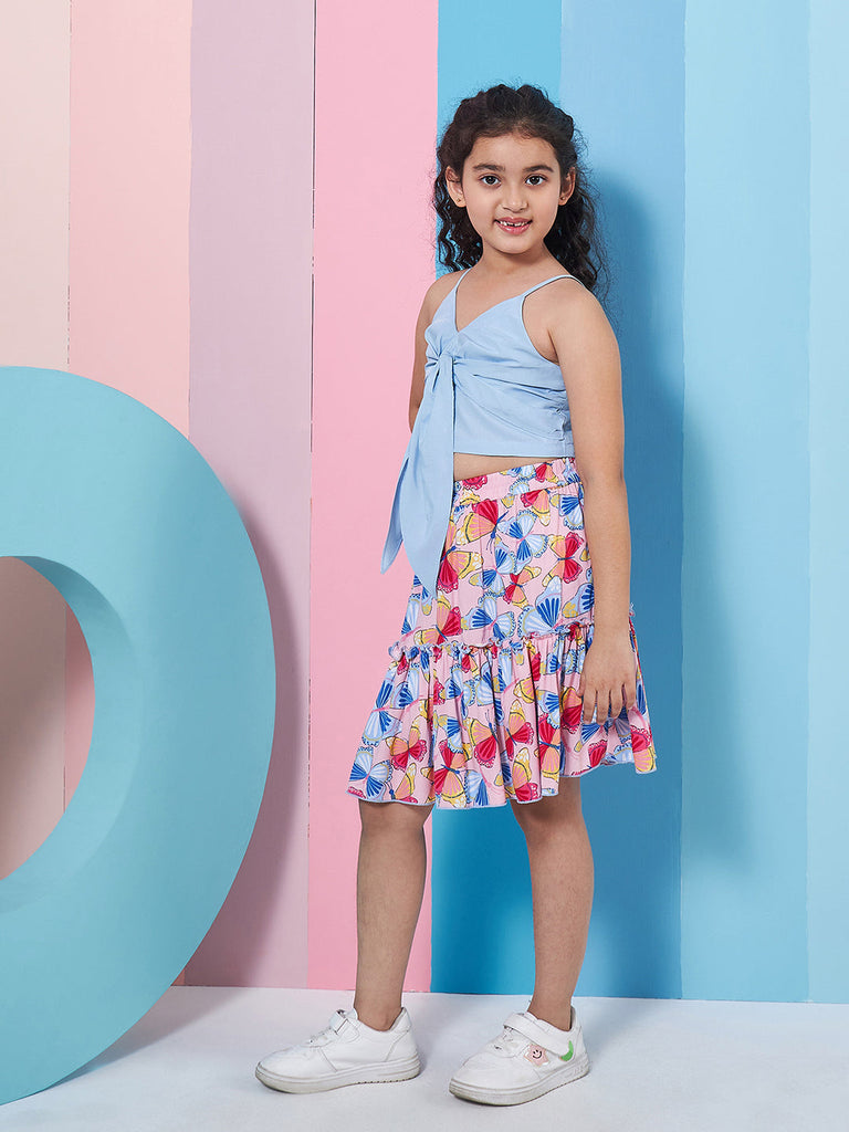 Girls Printed Top With Skirt