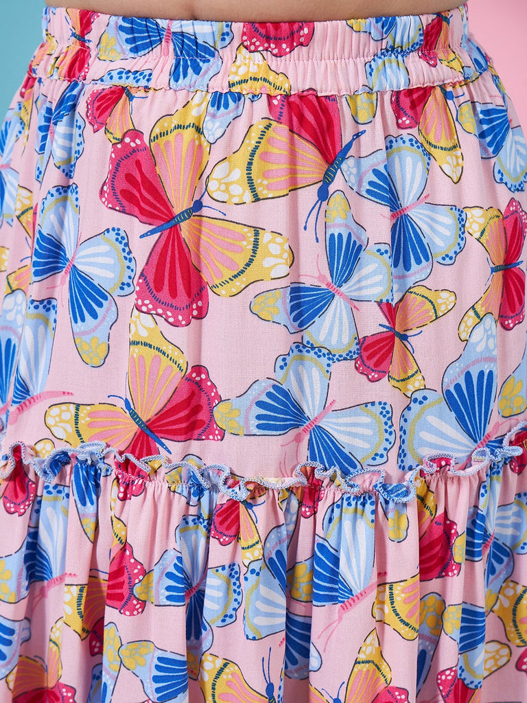 Girls Printed Top With Skirt