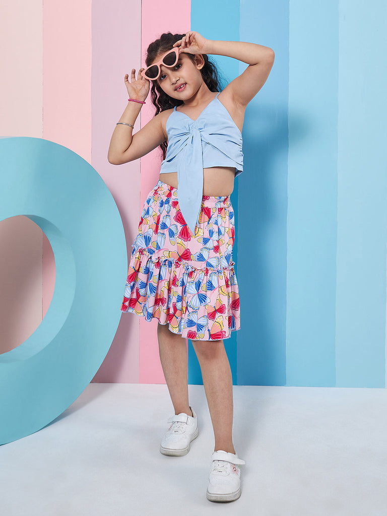 Girls Printed Top With Skirt