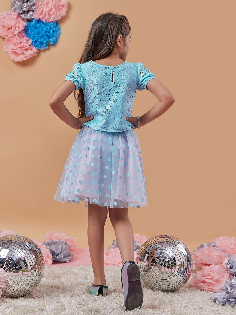 Girls Self Design Top With Skirt