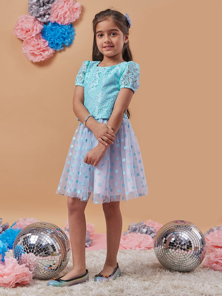Girls Self Design Top With Skirt