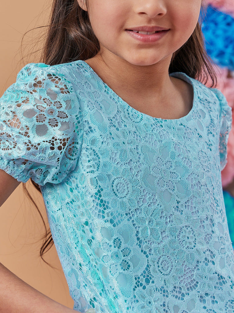 Girls Self Design Top With Skirt