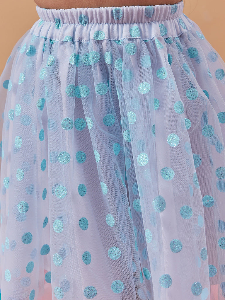 Girls Self Design Top With Skirt