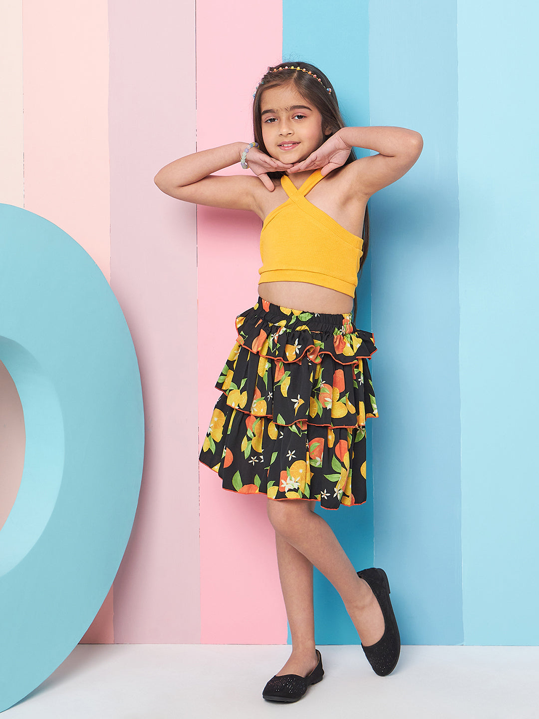 Girls Ribbed Halter Neck Top With Skirt - PS Peaches