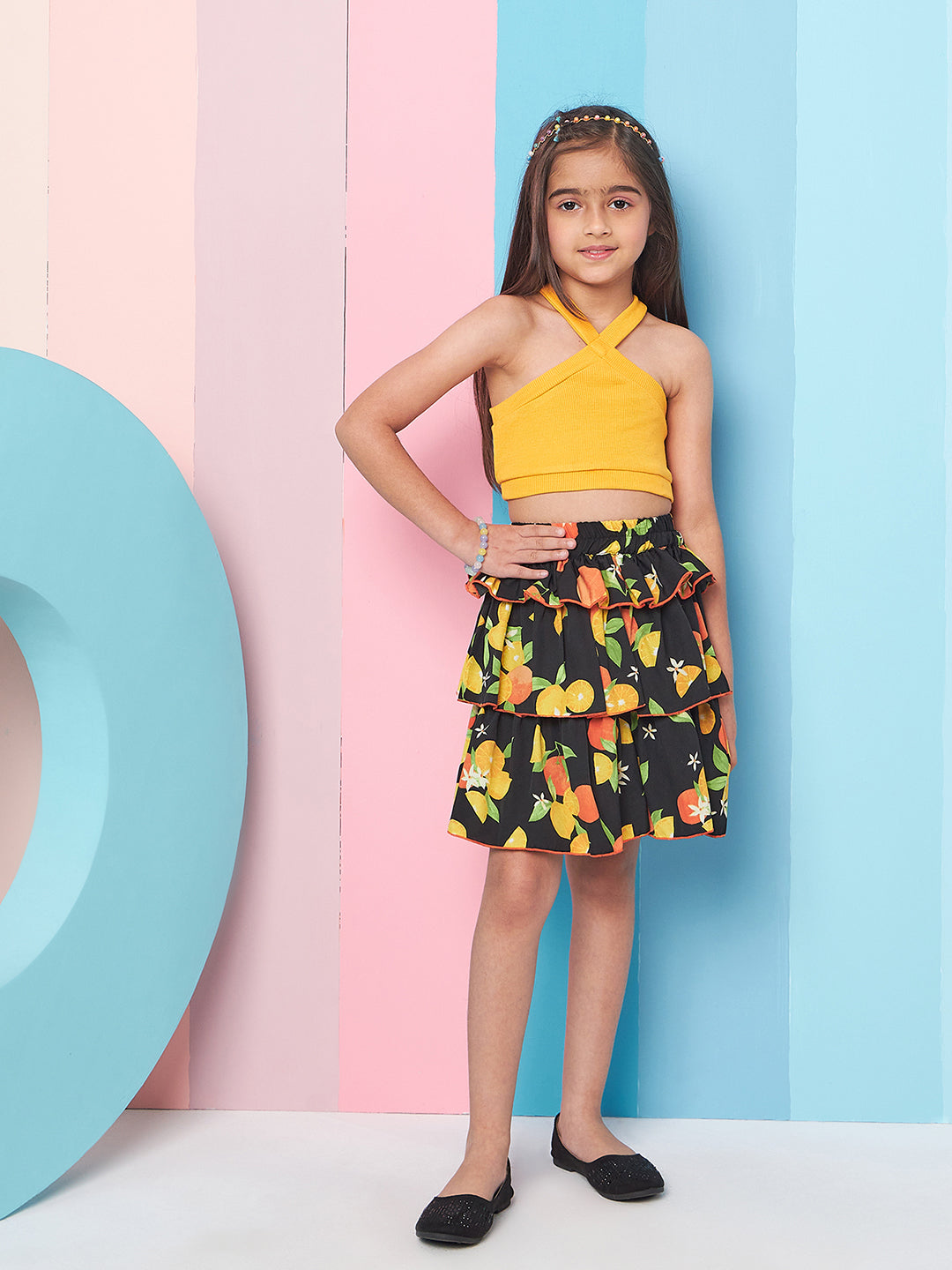 Girls Ribbed Halter Neck Top With Skirt - PS Peaches
