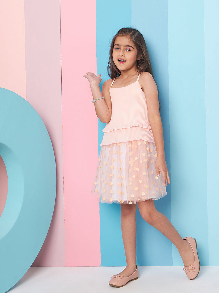 Girls Shoulder Straps Top With Skirt