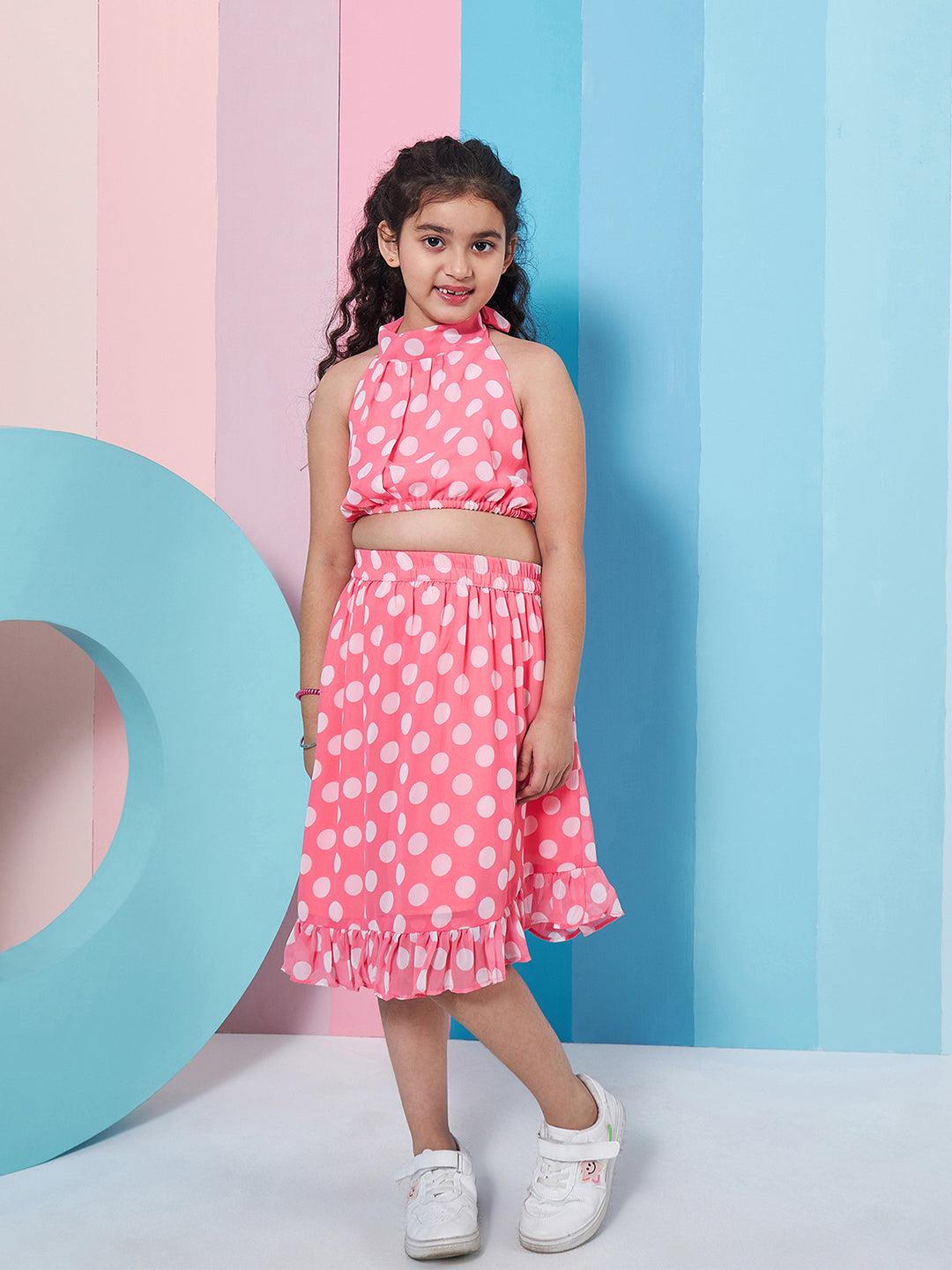 Girls Printed Crop Top With Skirt - PS Peaches