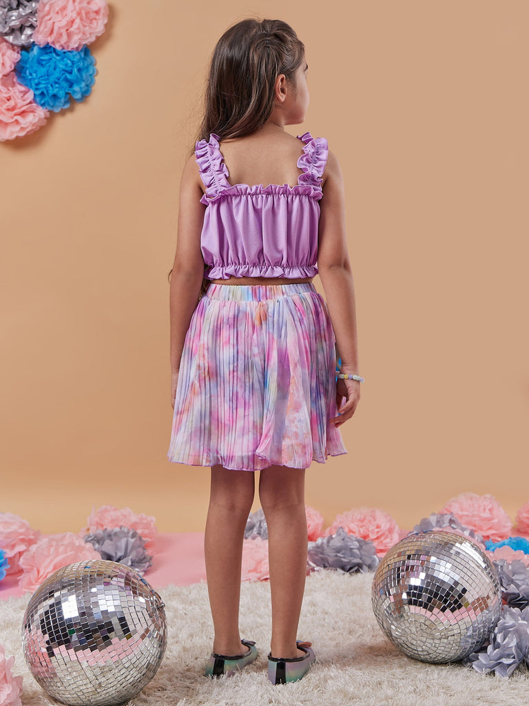 Girls Square Neck Sleeveless Top With Skirt