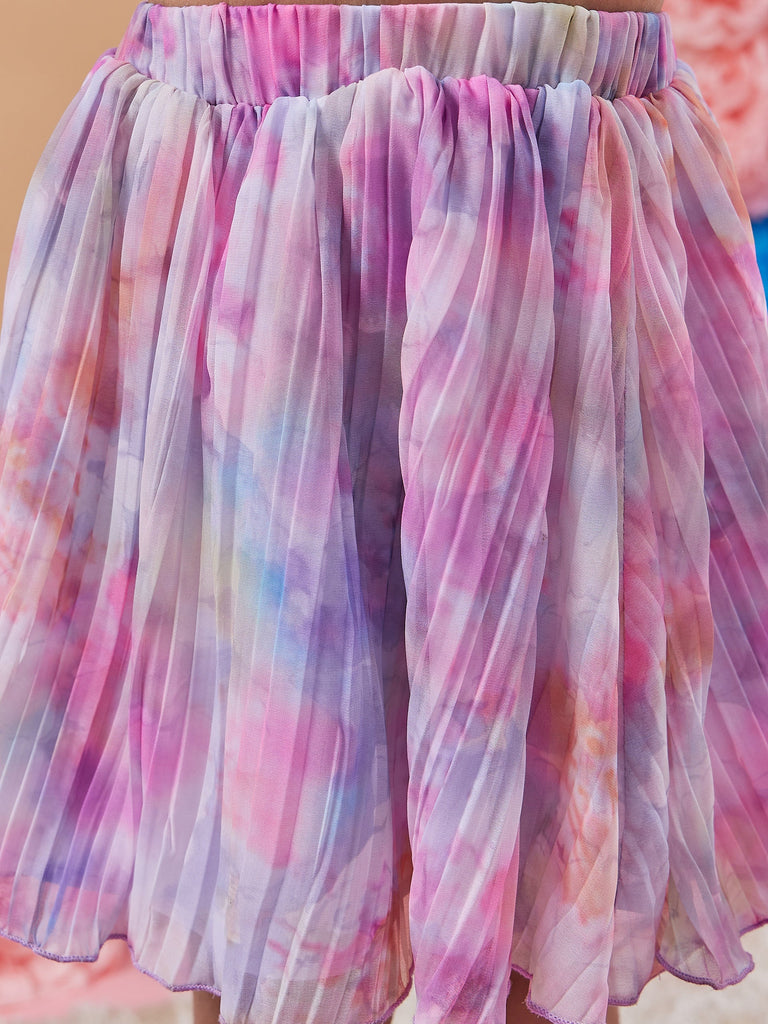 Girls Square Neck Sleeveless Top With Skirt
