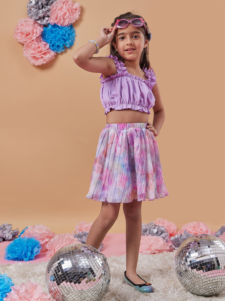 Girls Square Neck Sleeveless Top With Skirt