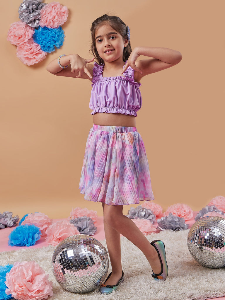 Girls Square Neck Sleeveless Top With Skirt