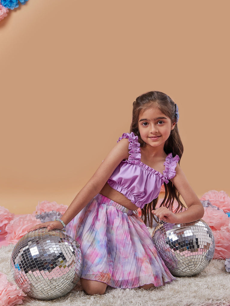 Girls Square Neck Sleeveless Top With Skirt