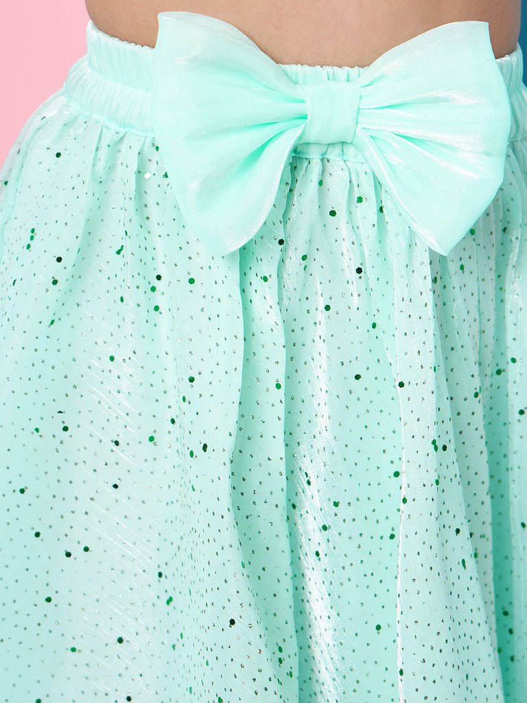 Girls Embellished One Shoulder Top With Skirt