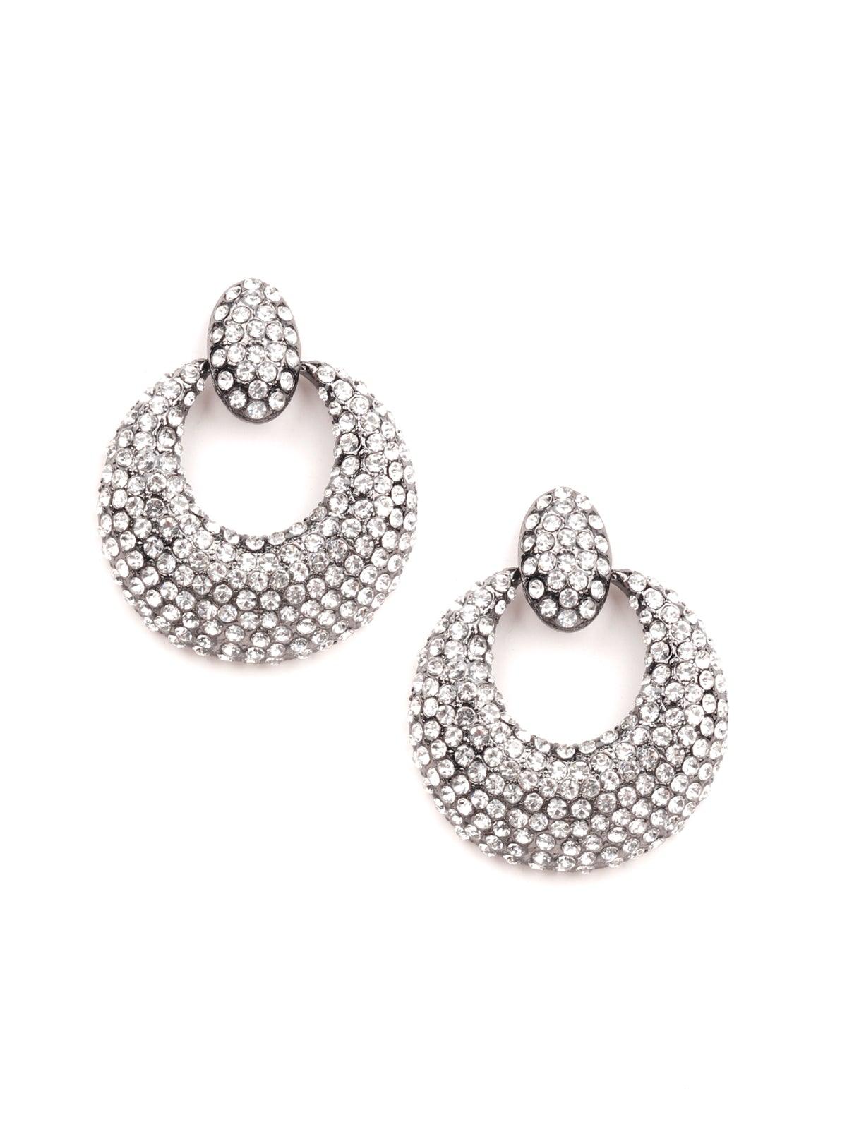 Women's Sophisticated Crystal-Embellished Earrings- Silve