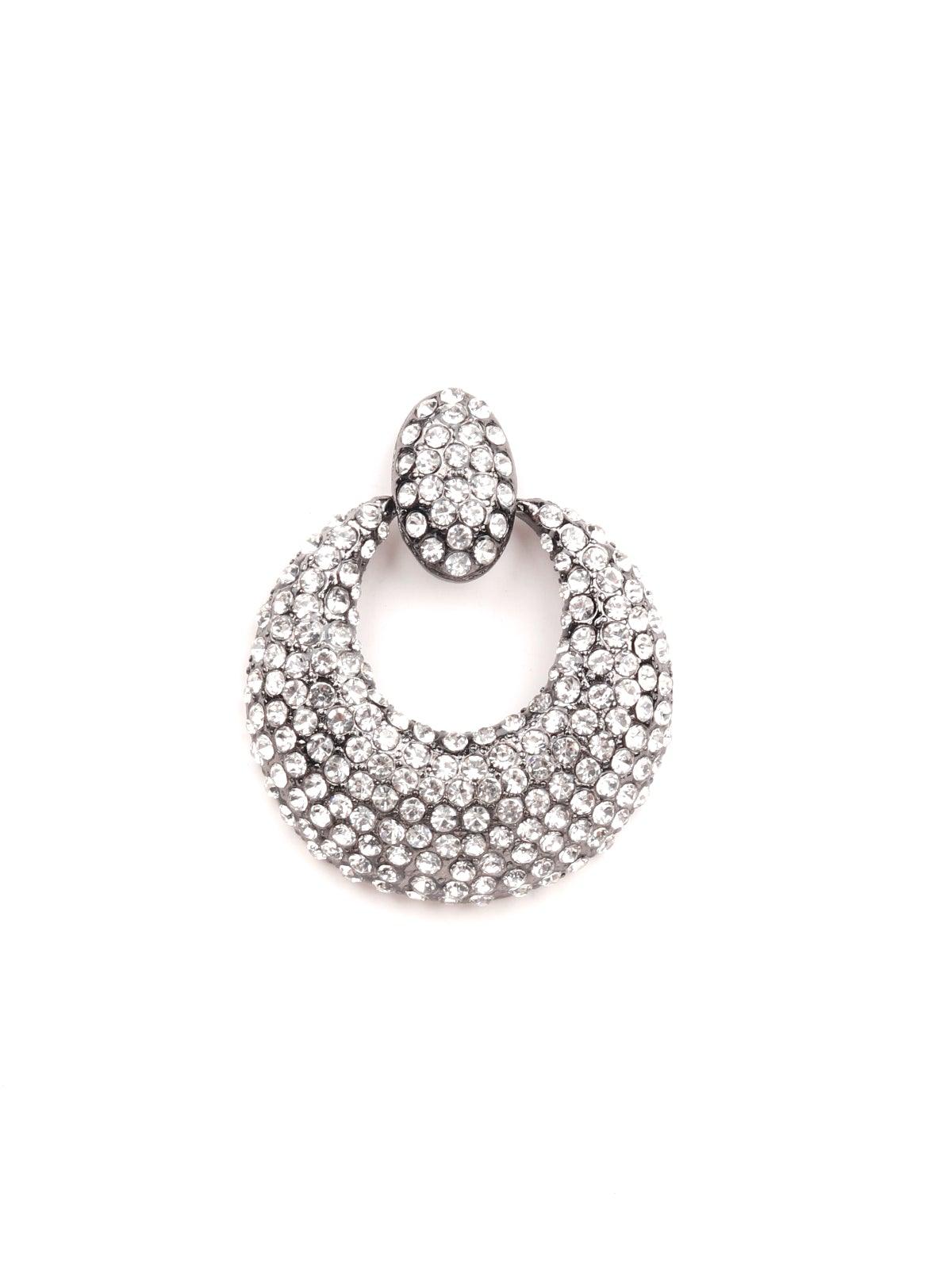 Women's Sophisticated Crystal-Embellished Earrings- Silve