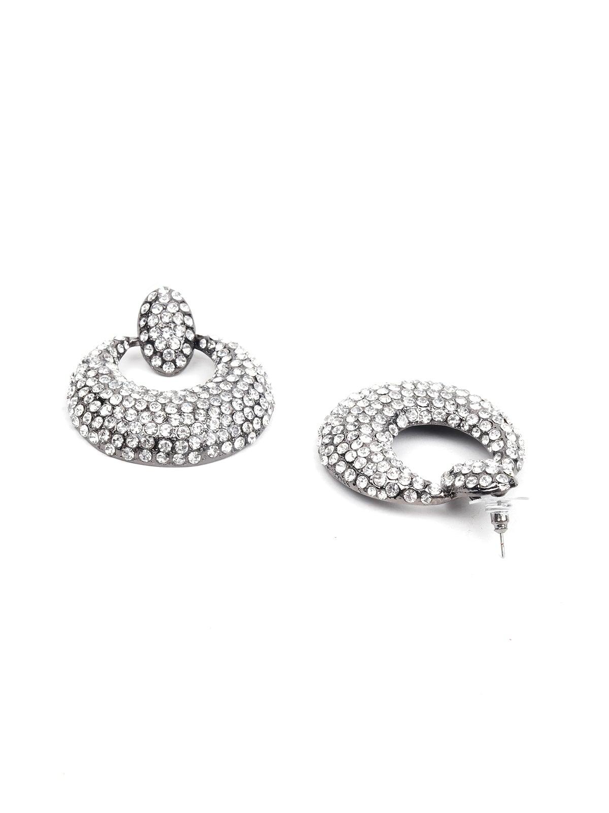 Women's Sophisticated Crystal-Embellished Earrings- Silve