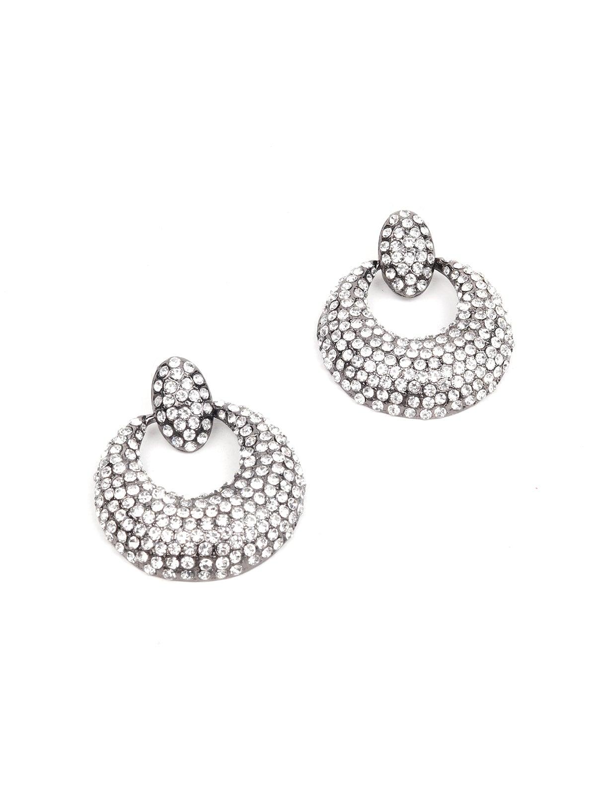 Women's Sophisticated Crystal-Embellished Earrings- Silve