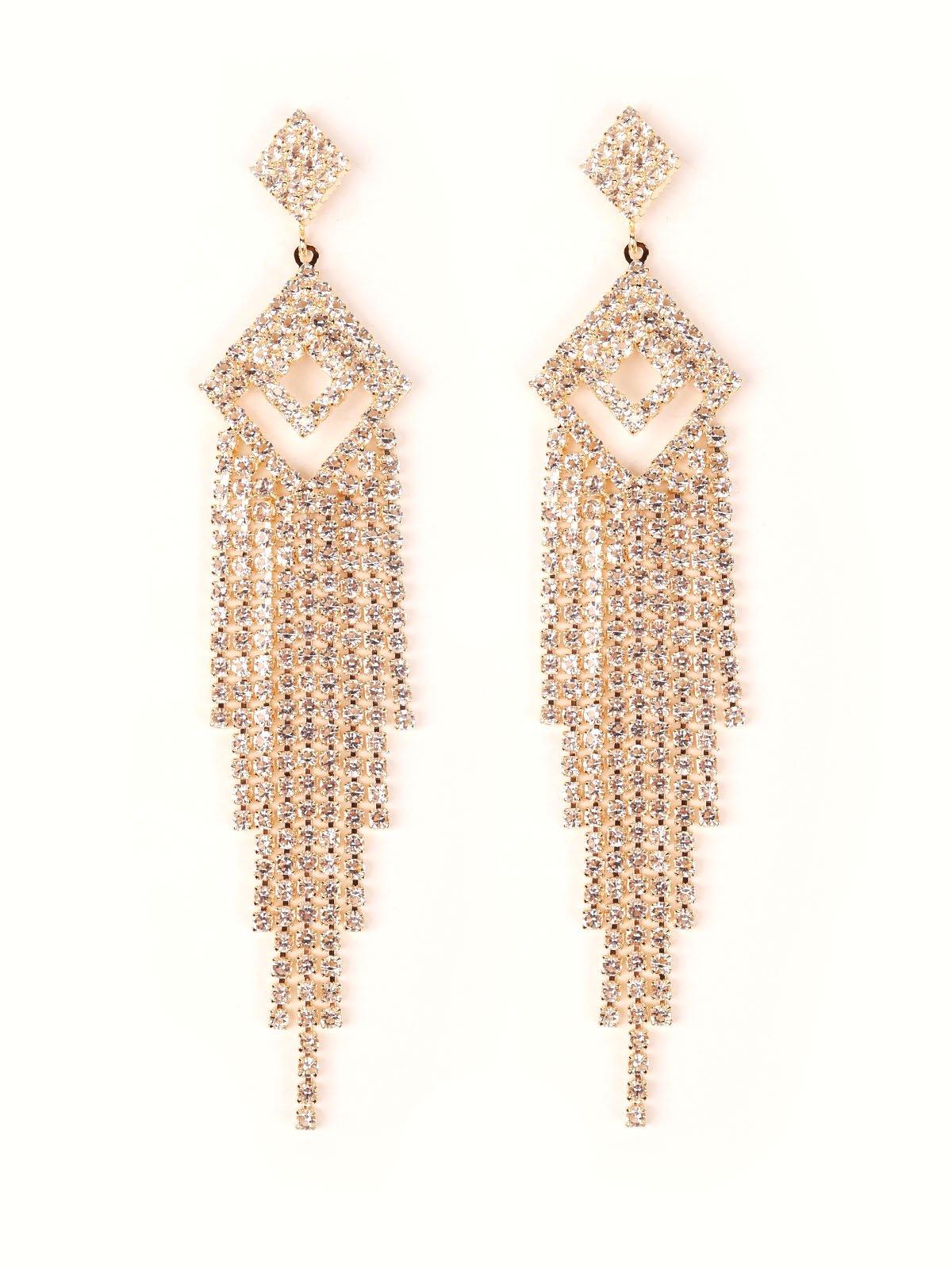Women's Sparkling Diamond-Shaped Crystal Drop Tassel Earring