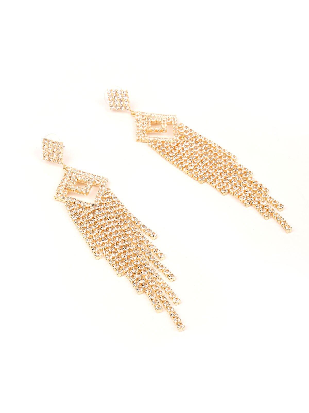 Women's Sparkling Diamond-Shaped Crystal Drop Tassel Earring