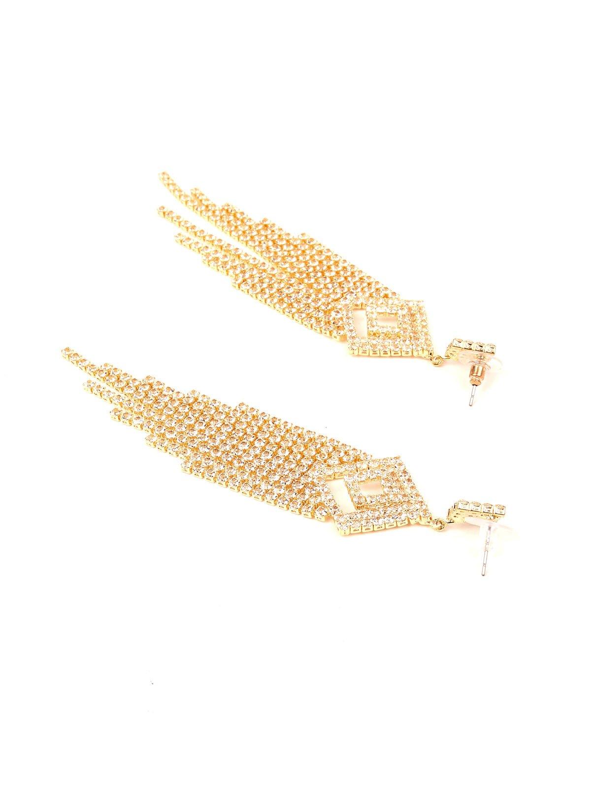 Women's Sparkling Diamond-Shaped Crystal Drop Tassel Earring