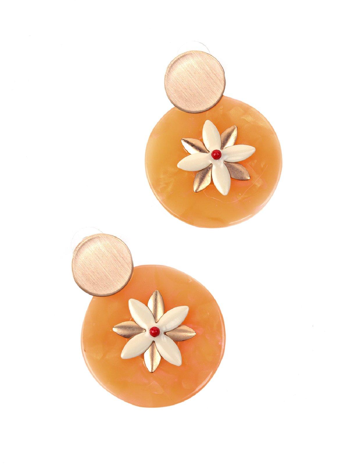 Women's Spherical Peach And Gold Floral Earring