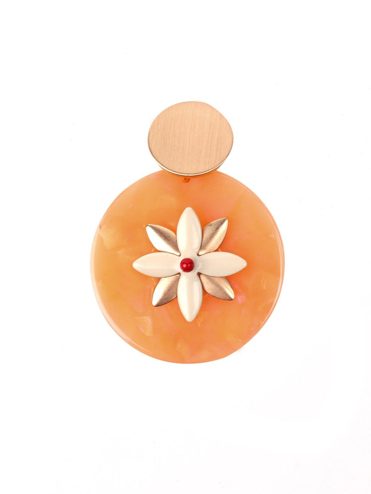Women's Spherical Peach And Gold Floral Earring