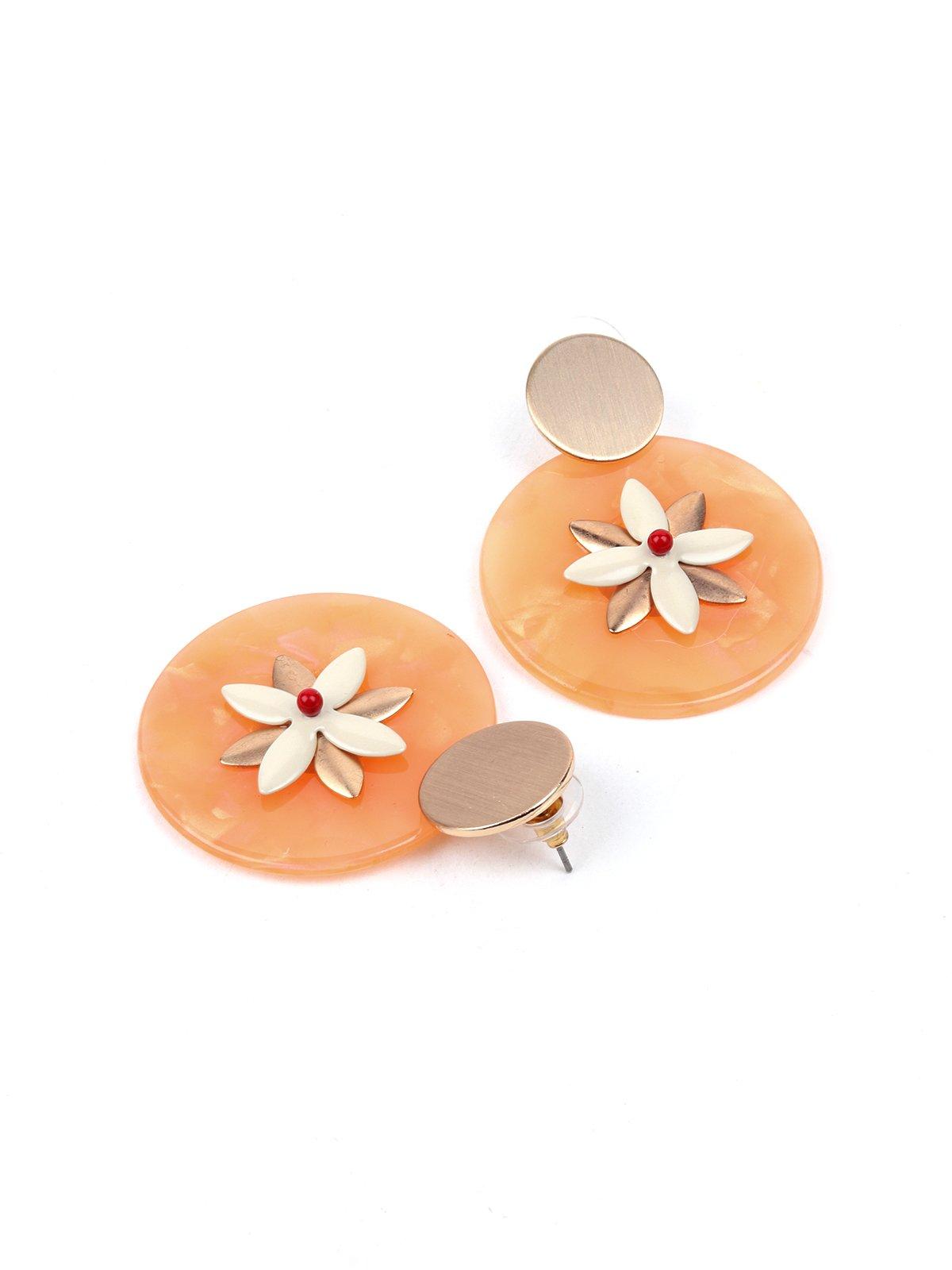 Women's Spherical Peach And Gold Floral Earring