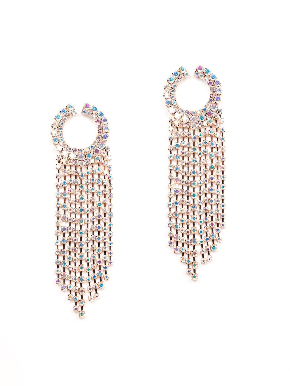 Women's Spherical Tassel Chrome Crystal Earring- Gol