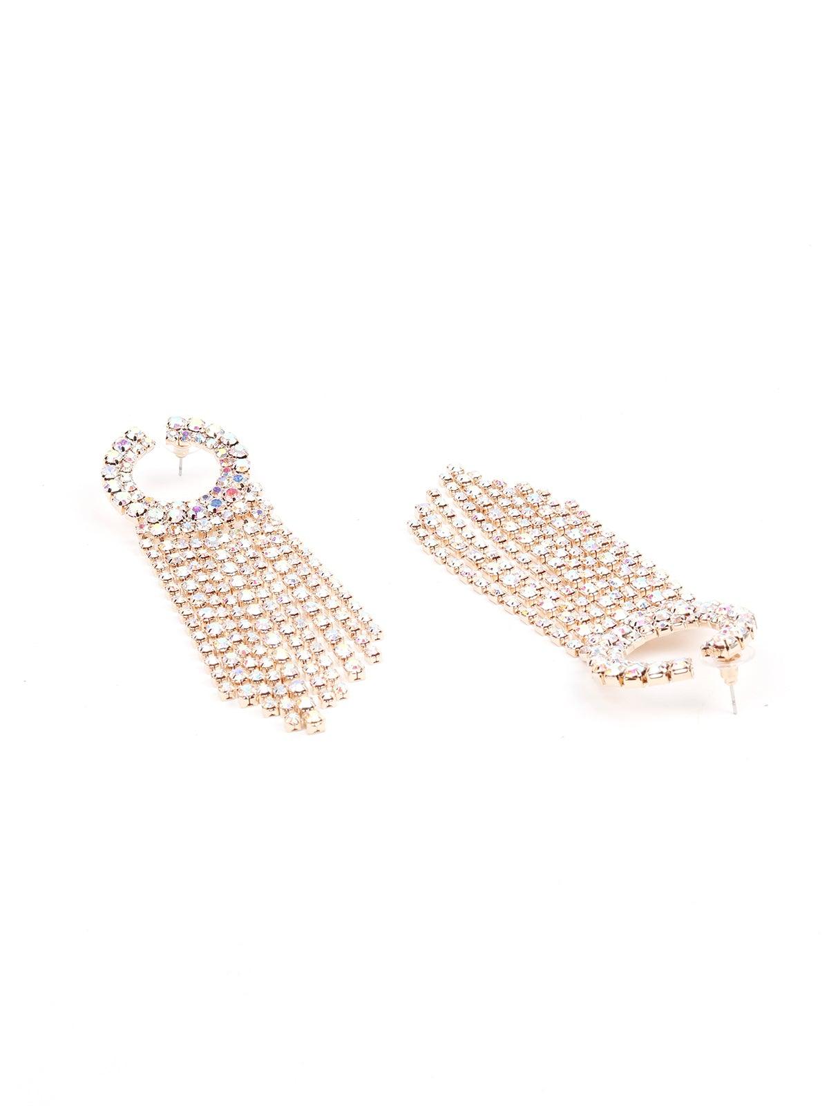 Women's Spherical Tassel Chrome Crystal Earring- Gol