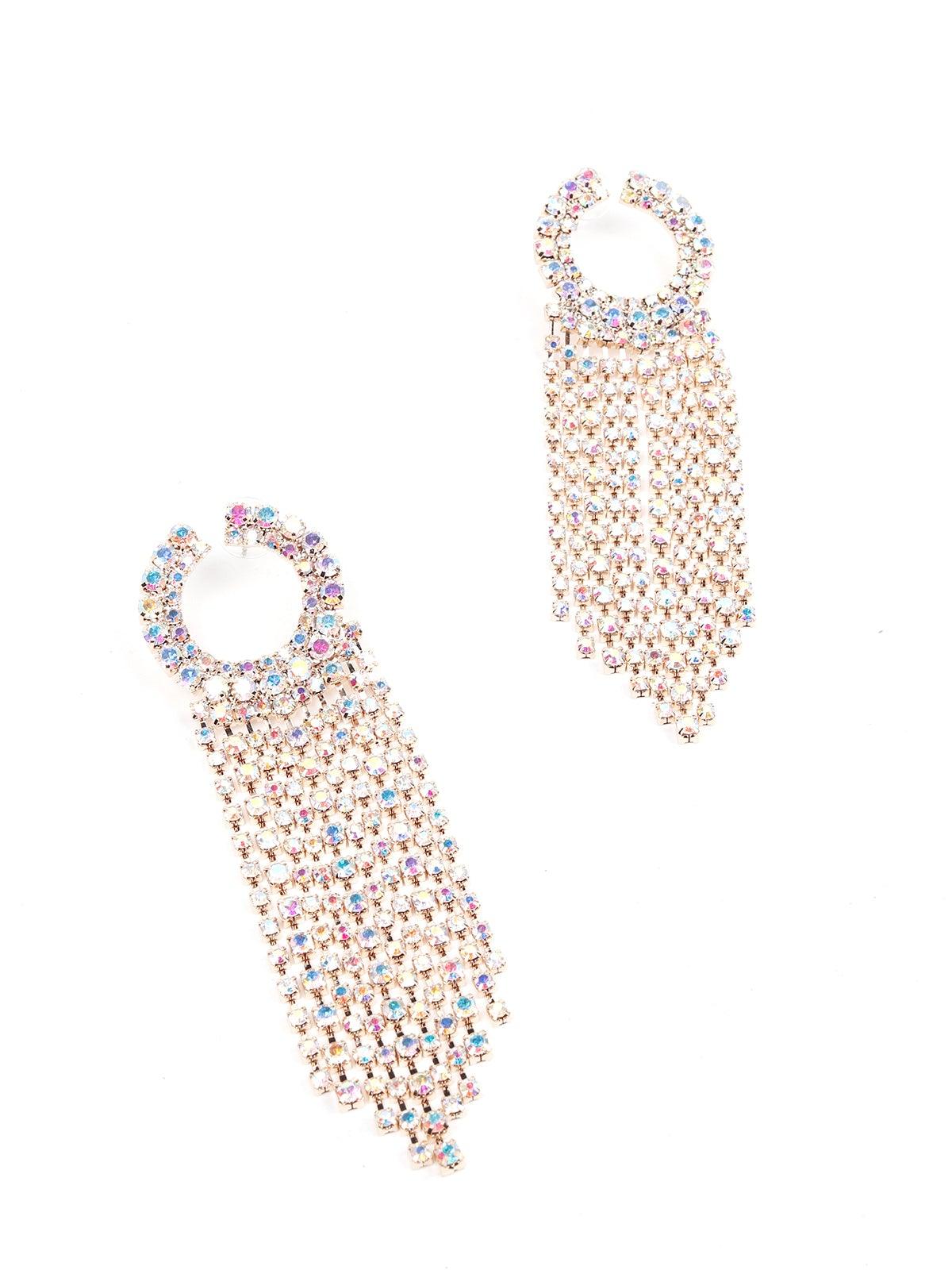Women's Spherical Tassel Chrome Crystal Earring- Gol