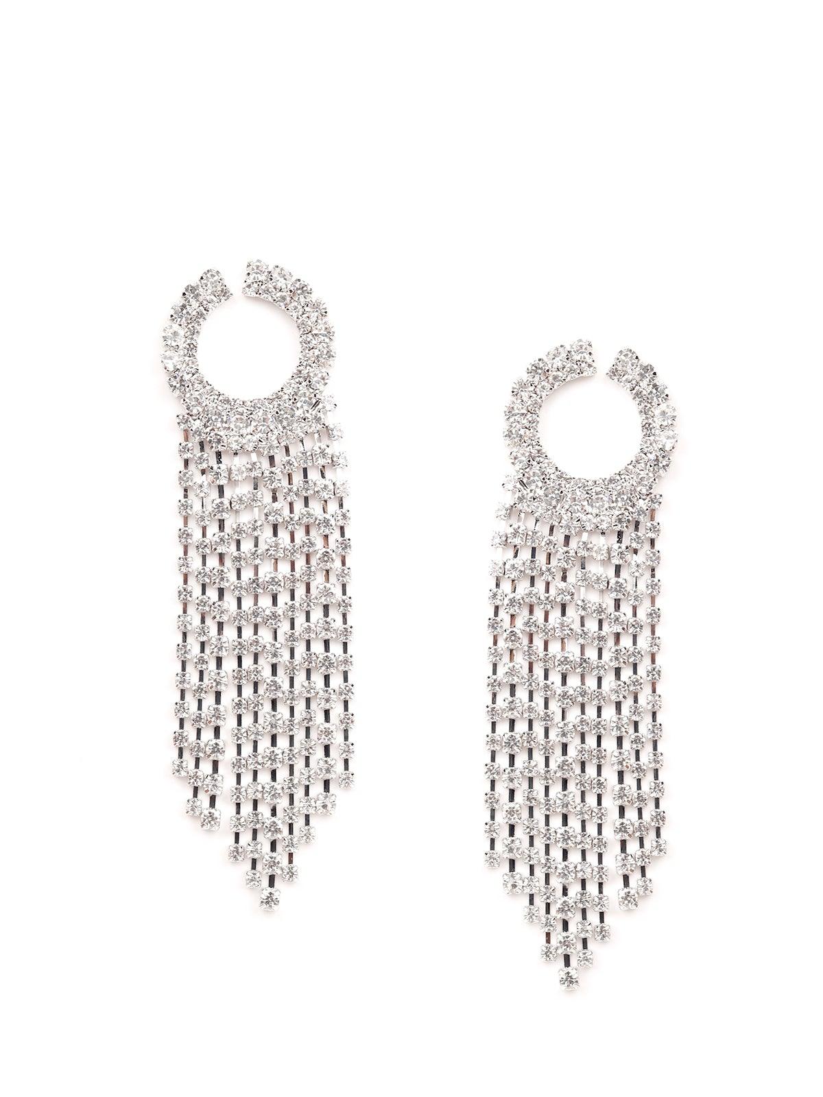 Women's Spherical Tassel Crystal Earring- Silve
