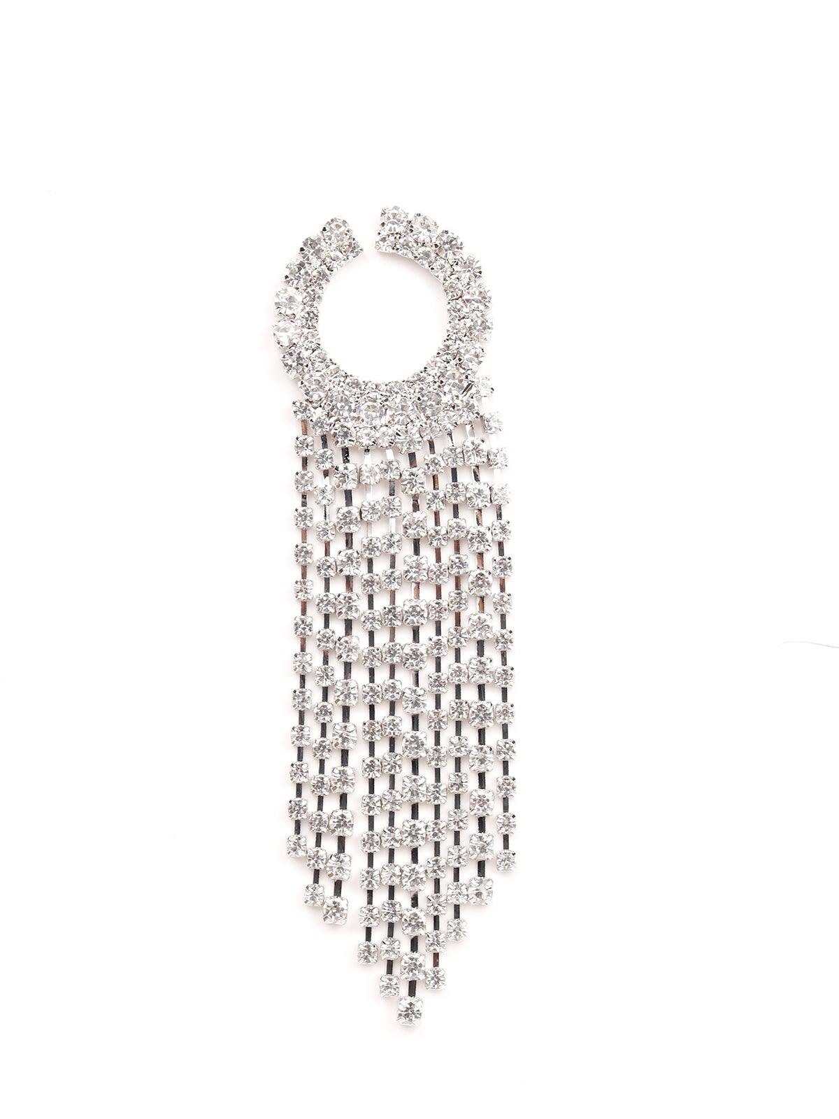 Women's Spherical Tassel Crystal Earring- Silve
