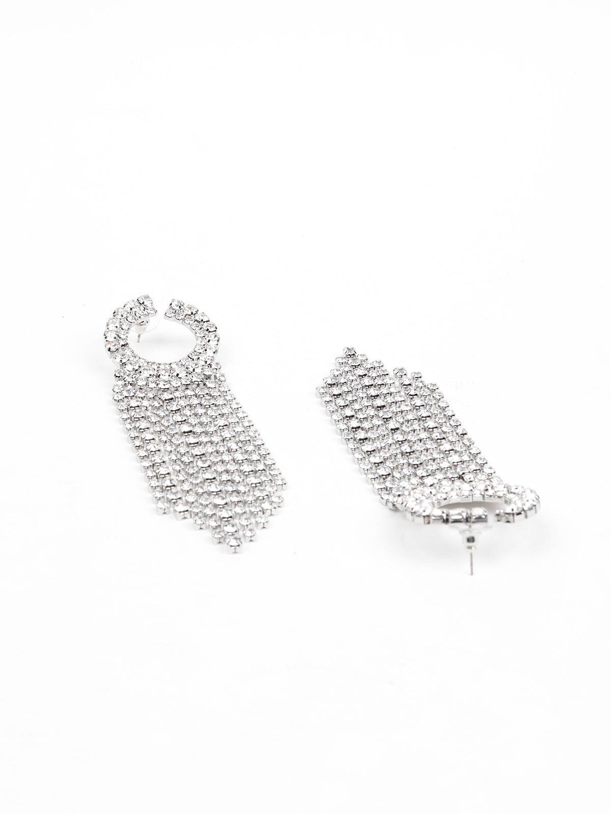 Women's Spherical Tassel Crystal Earring- Silve
