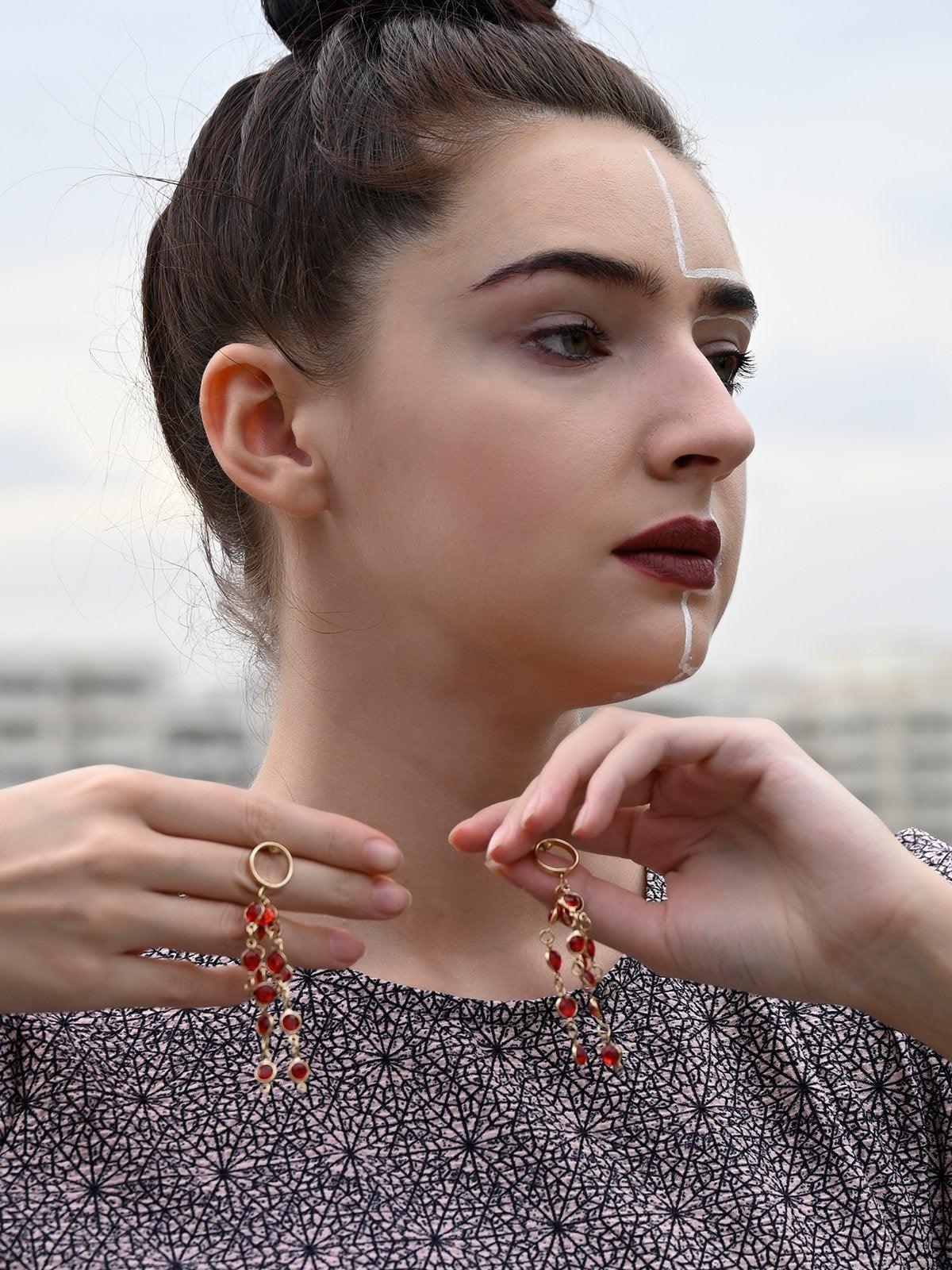Women's Spill Down Red Crystal Earring