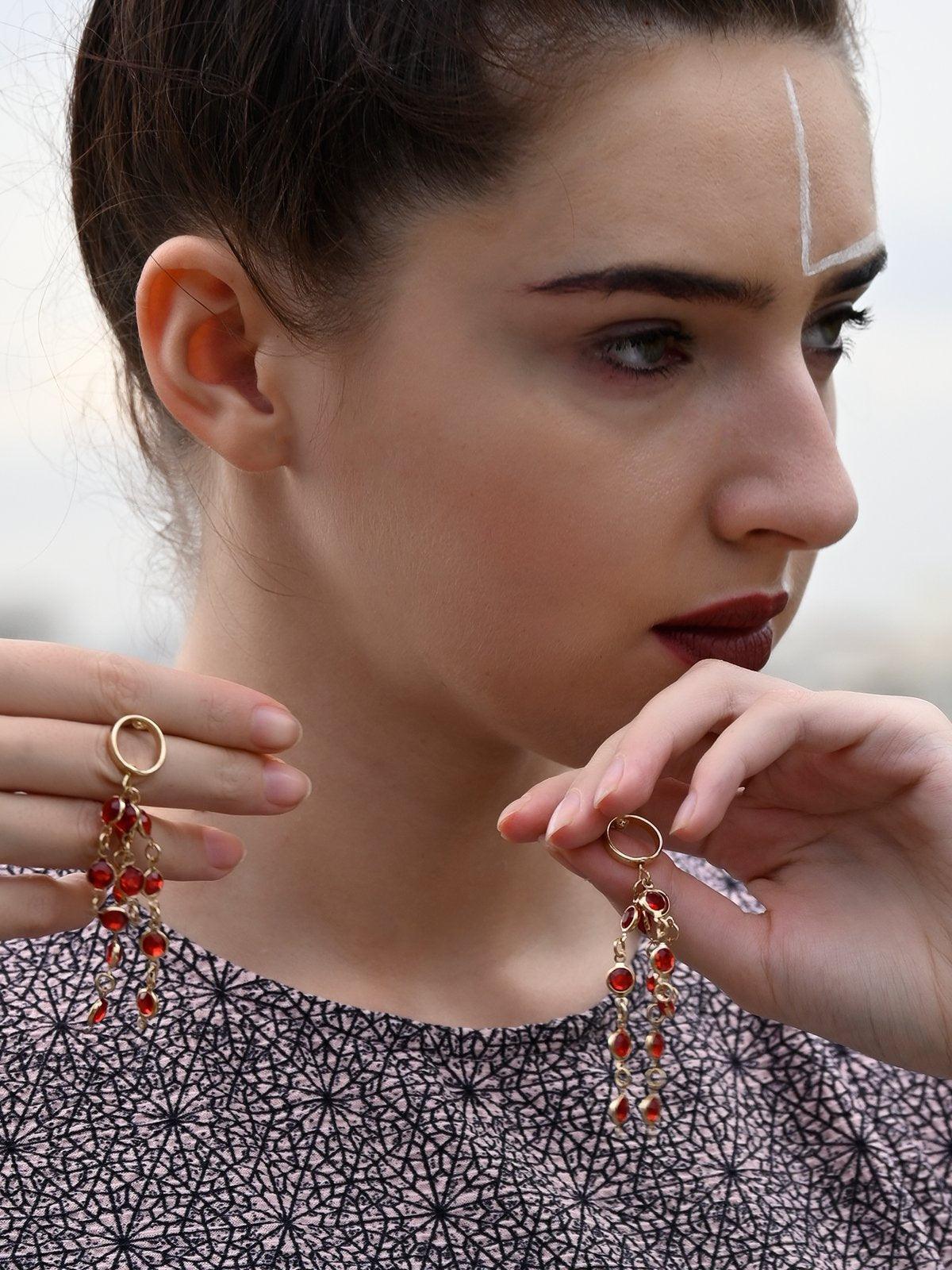 Women's Spill Down Red Crystal Earring