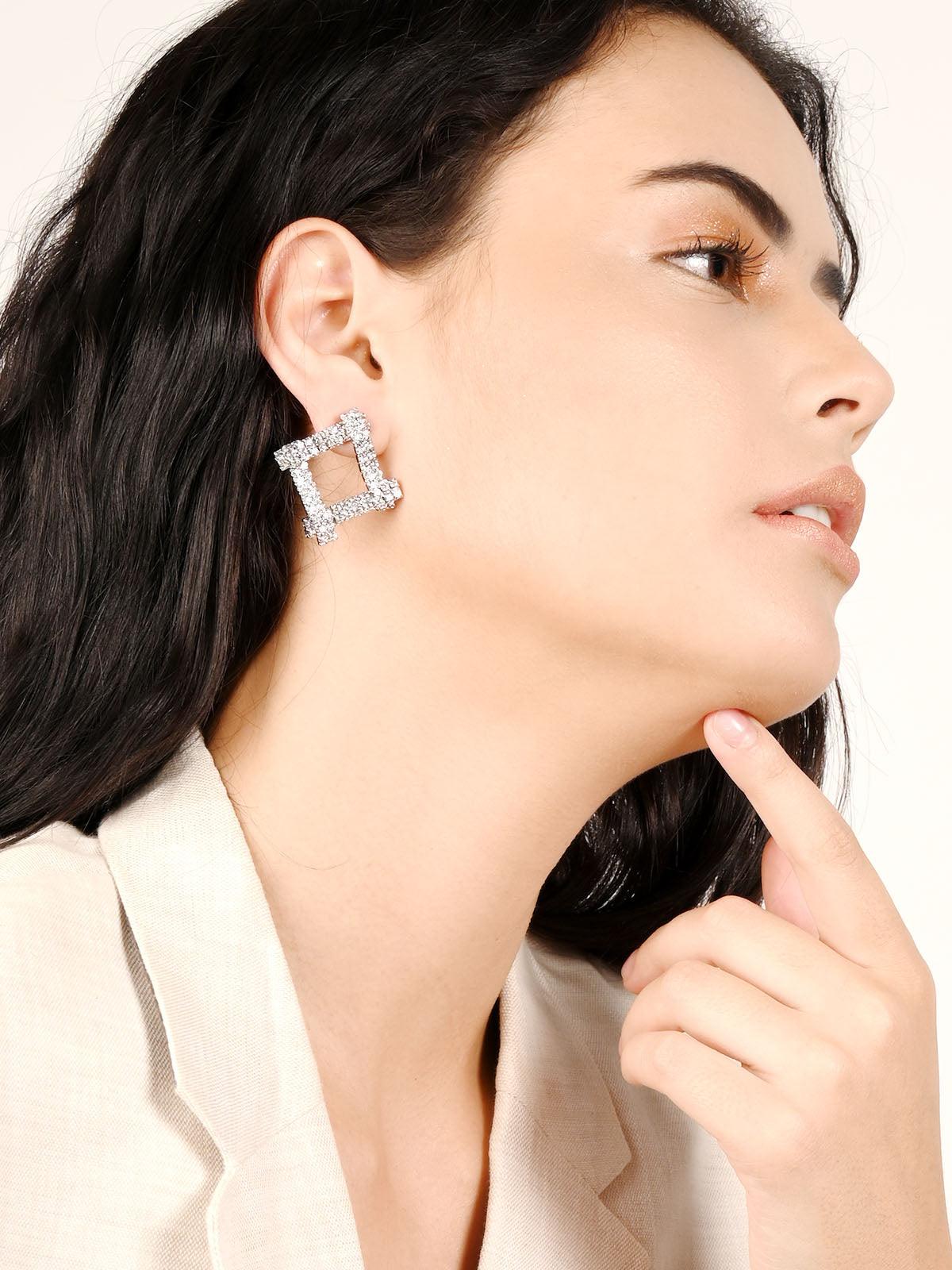 Women's Square Crystal Embellished Stud Earring