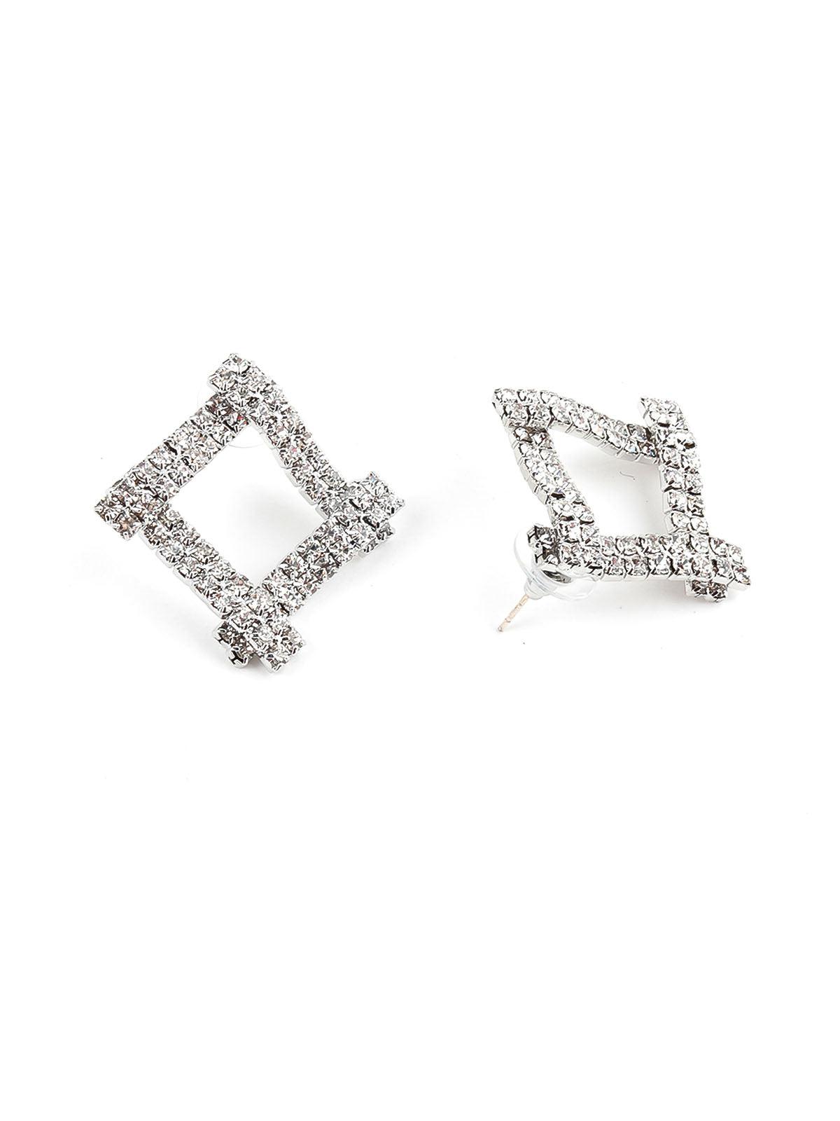 Women's Square Crystal Embellished Stud Earring