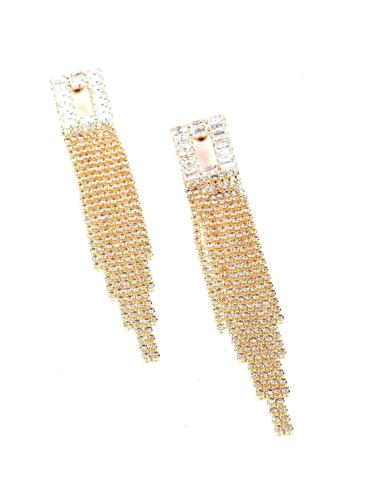 Women's Square Shaped Gold-Tone Crystal Tassel Drop Earrings