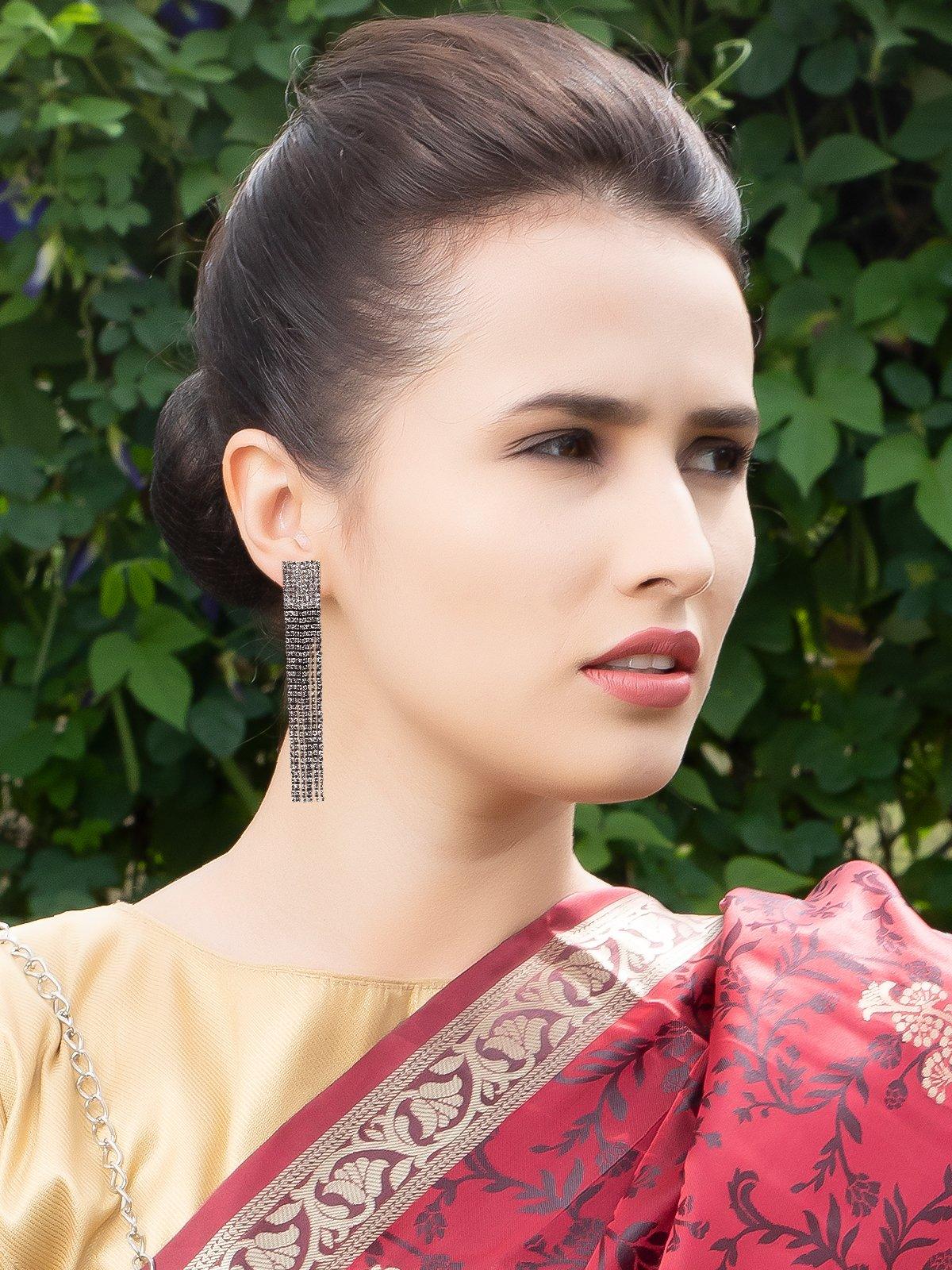 Women's Square Shaped Straight Drop Tassel Earring