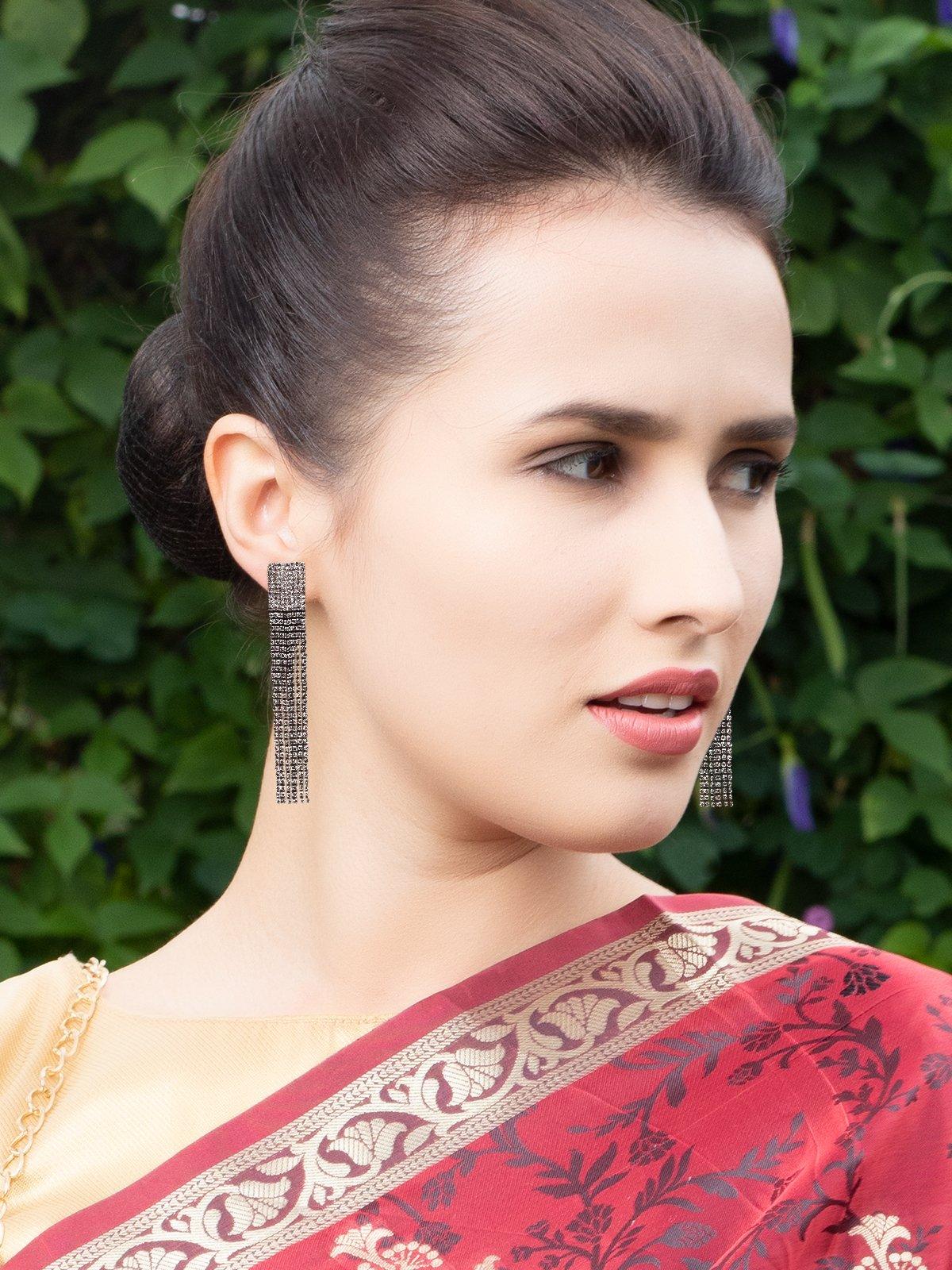 Women's Square Shaped Straight Drop Tassel Earring