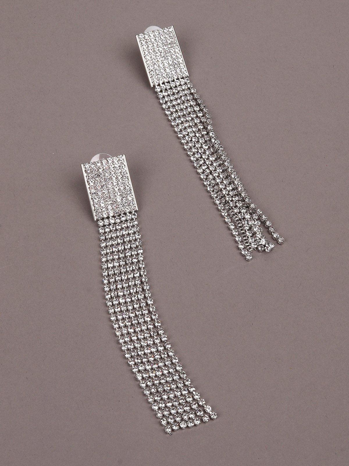 Women's Square Shaped Straight Drop Tassel Earring