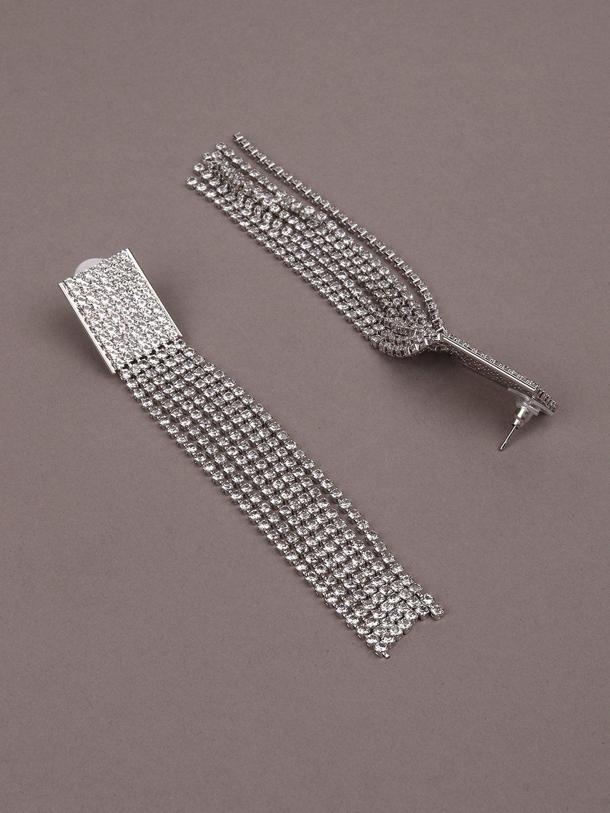 Women's Square Shaped Straight Drop Tassel Earring