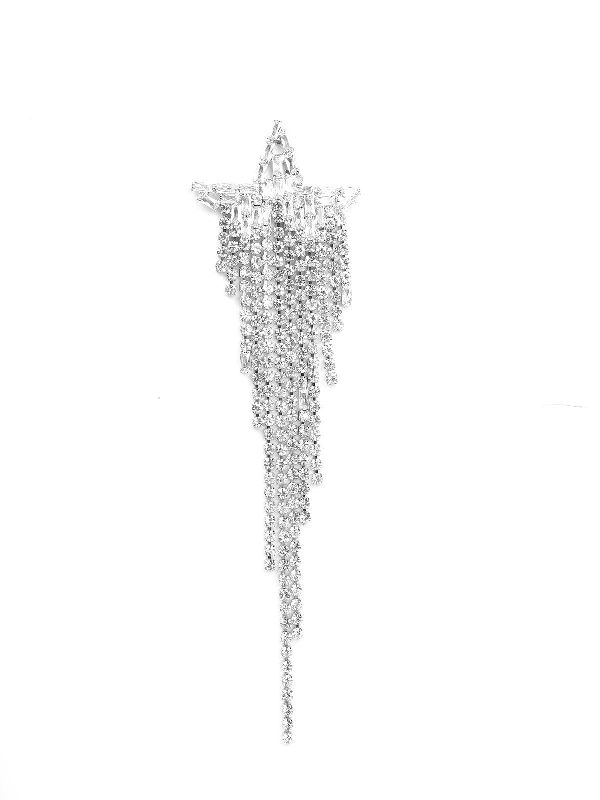 Women's Star-Shaped Silver Tassel Drop Crystal Earring