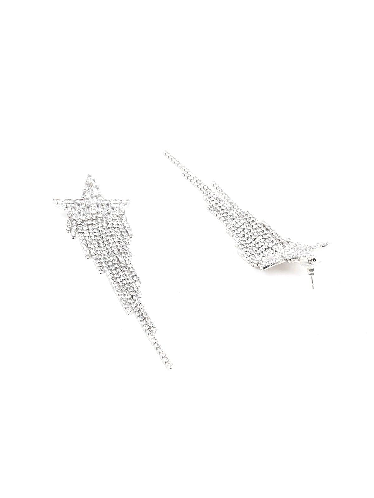 Women's Star-Shaped Silver Tassel Drop Crystal Earring