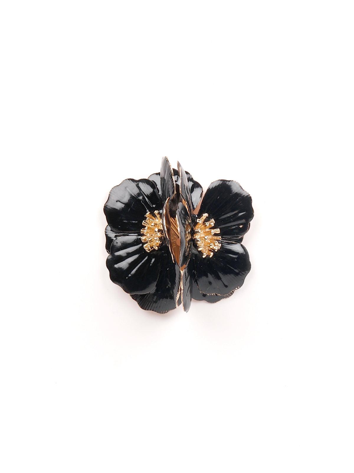 Women's Statement Black Textured Floral Earring