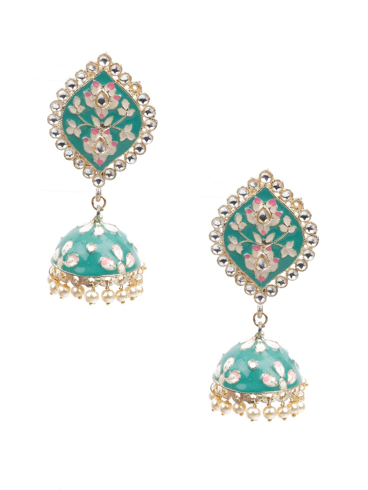 Women's Stone Studded Meenakari Jhumki Earring