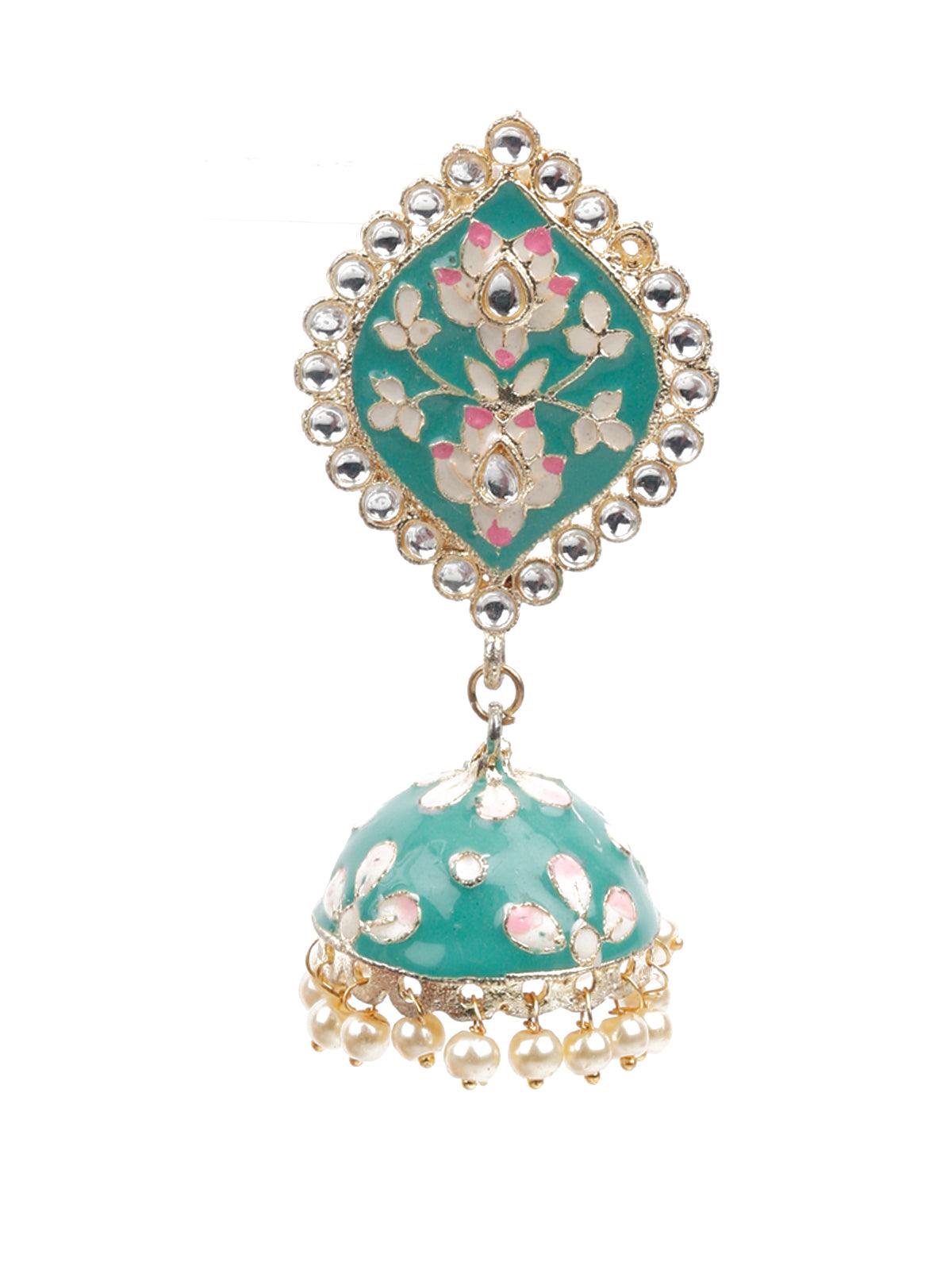 Women's Stone Studded Meenakari Jhumki Earring