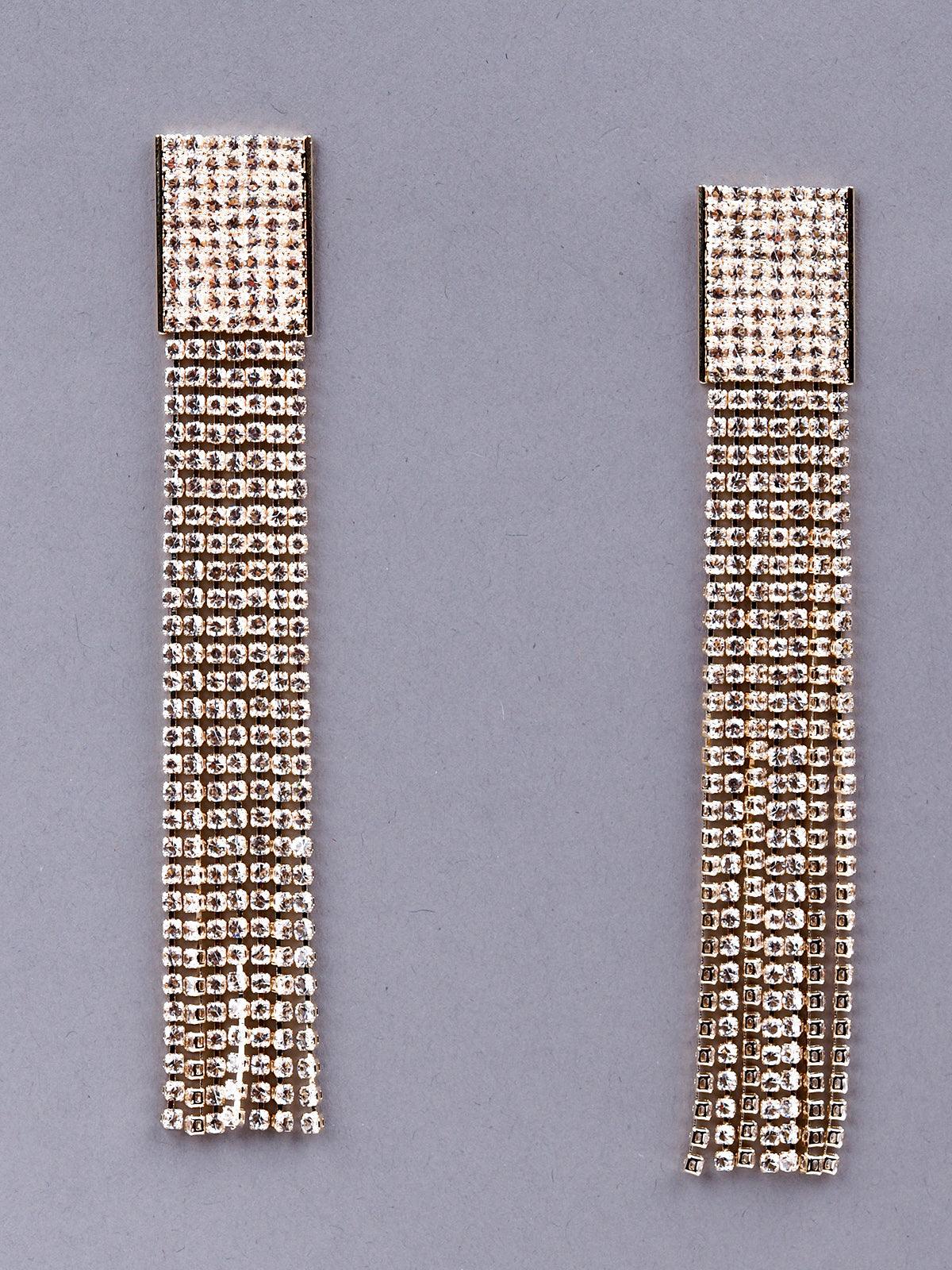 Women's Straight Crystal-Embellished Drop Tassel Earring